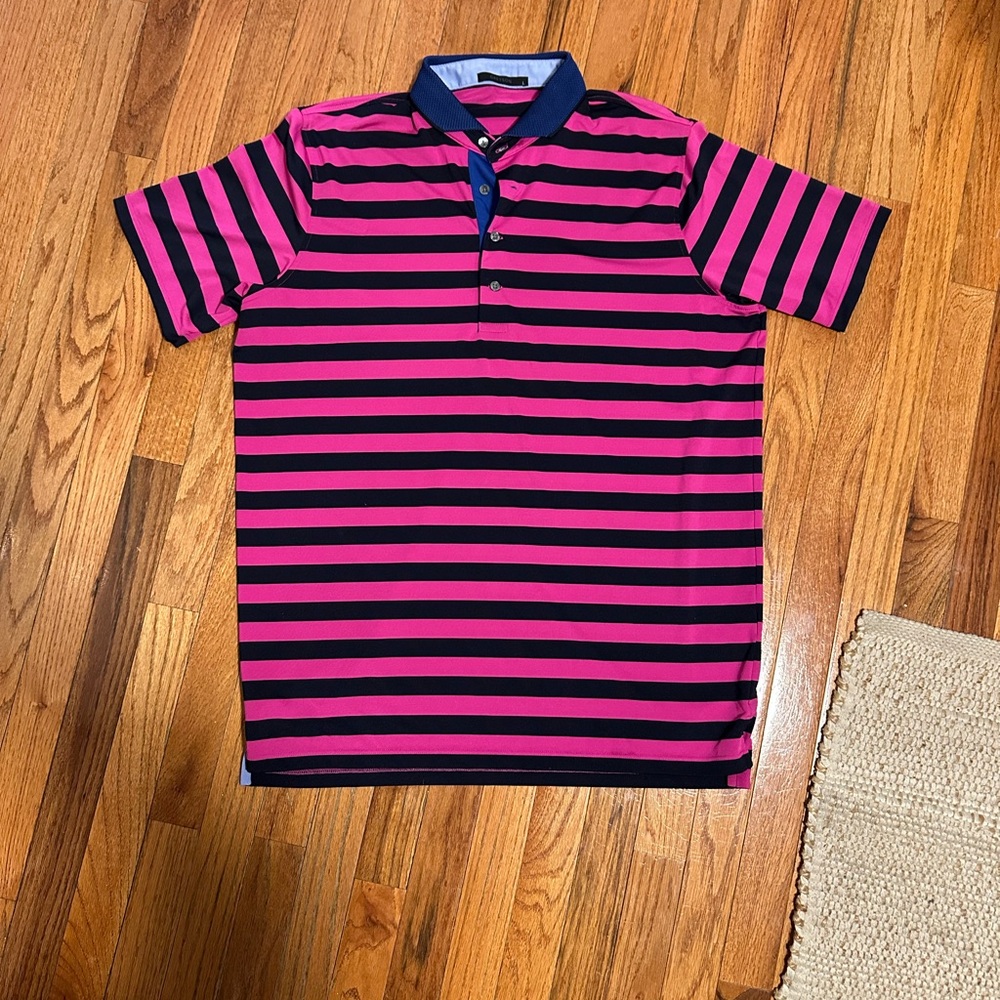 Vibrant Pink and Navy Striped Polo Shirt